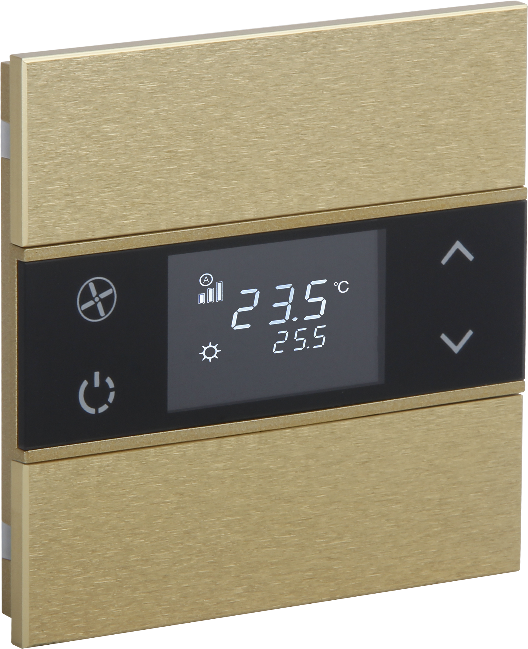 Rosa-Thermostat-Gold_MG_0889 KNX Taster Temperatur · ROSA Metall Goldfarben