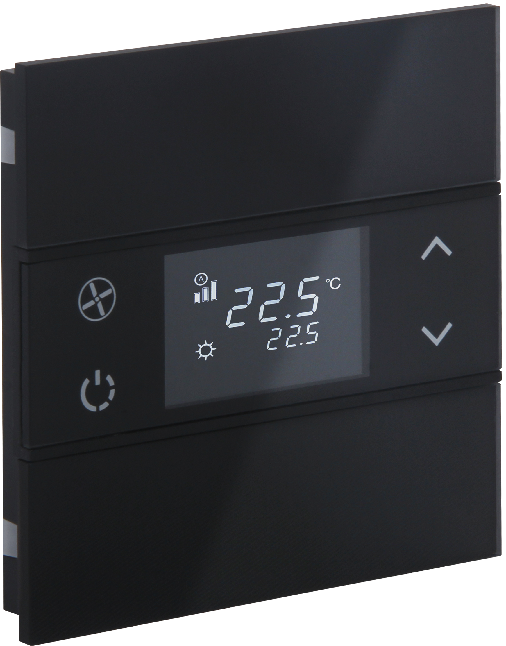 Rosa-Glass-Thermostat_MG_0810 ROSA KNX Glastaster mit Temperaturfühler und 2 Tasten in schwarz