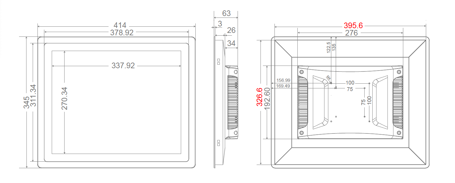 Masse vom Touchscreen Masse vom Touchscreen