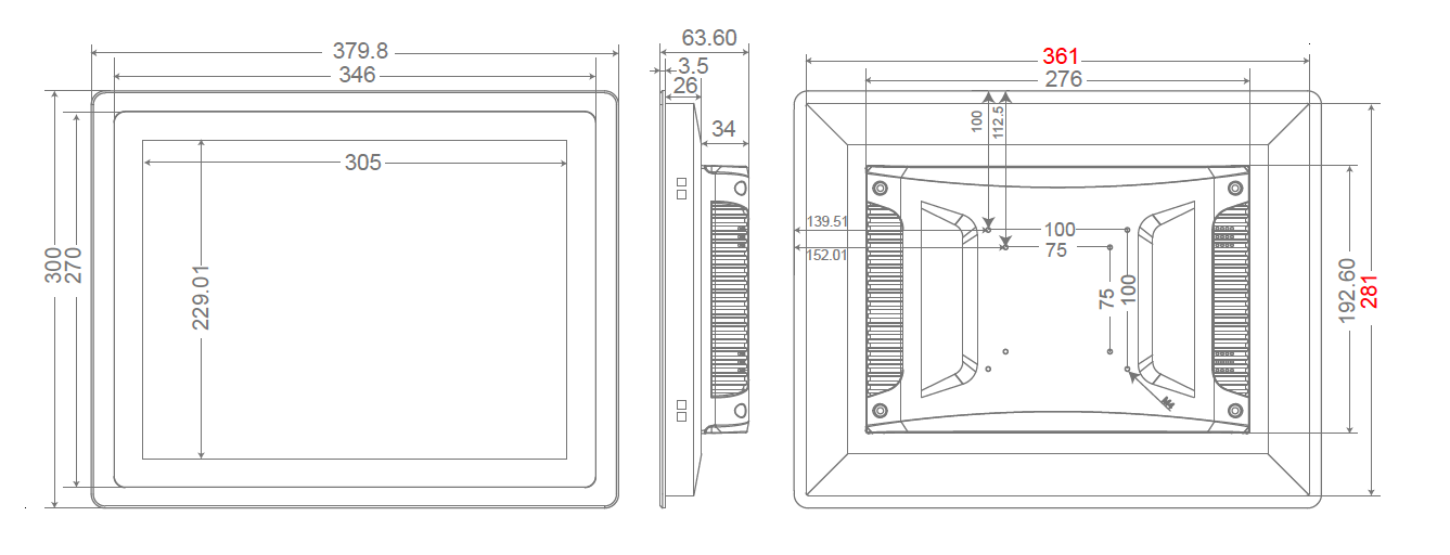 Masse vom Touchscreen Masse vom Touchscreen