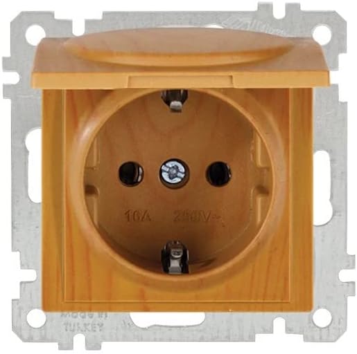 Steckdose mit Klappdeckel – Eiche Holz Optik – CANDELA Serie – Unterputz – IP20