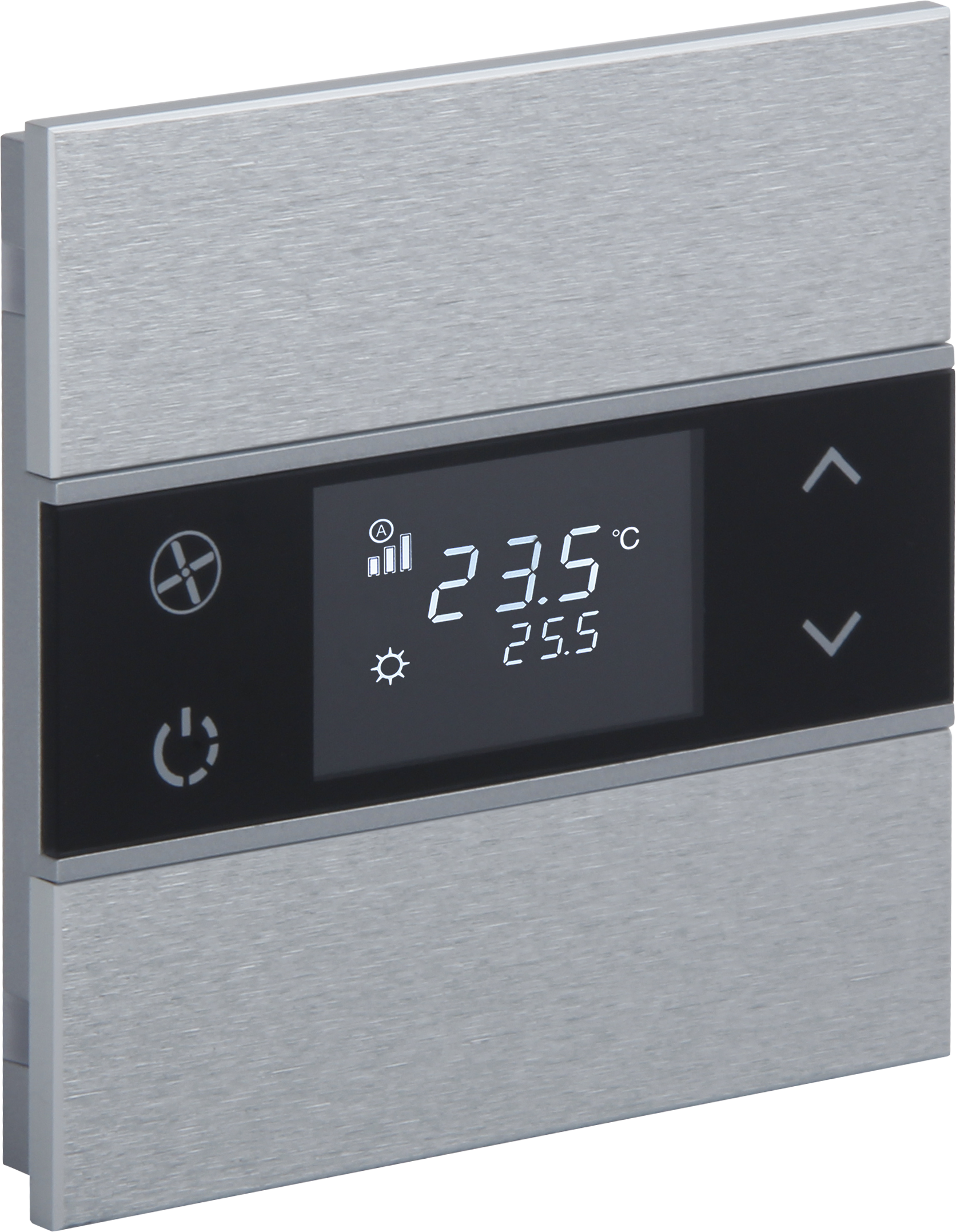 Rosa-Thermostat-Natural_MG_0863 KNX Metalltaster Temperatur ROSA Aluminium Natur 2 Tasten