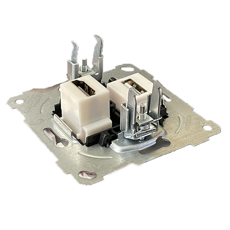 USB und HDMI Unterputz Anschlussdose - Eiche Holz Optik- Candela Serie