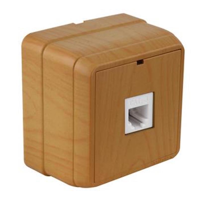 Netzwerk CAT5 Dose RJ45 in Eiche Holz Optik Aufputz IP20 – BRON Netzwerk CAT5 Dose RJ45 in Eiche Holz Optik Aufputz IP20 – BRON
