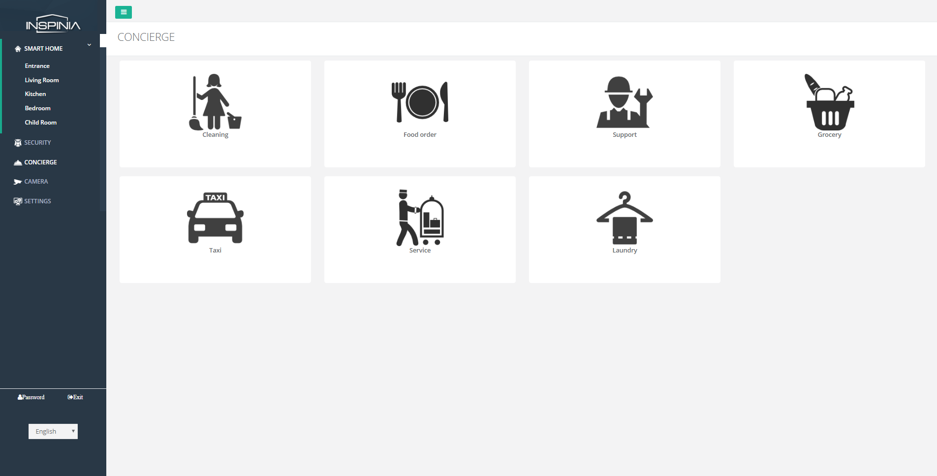 Web-concierge INSPINIA Weboberfläche:: Ansicht Concierge