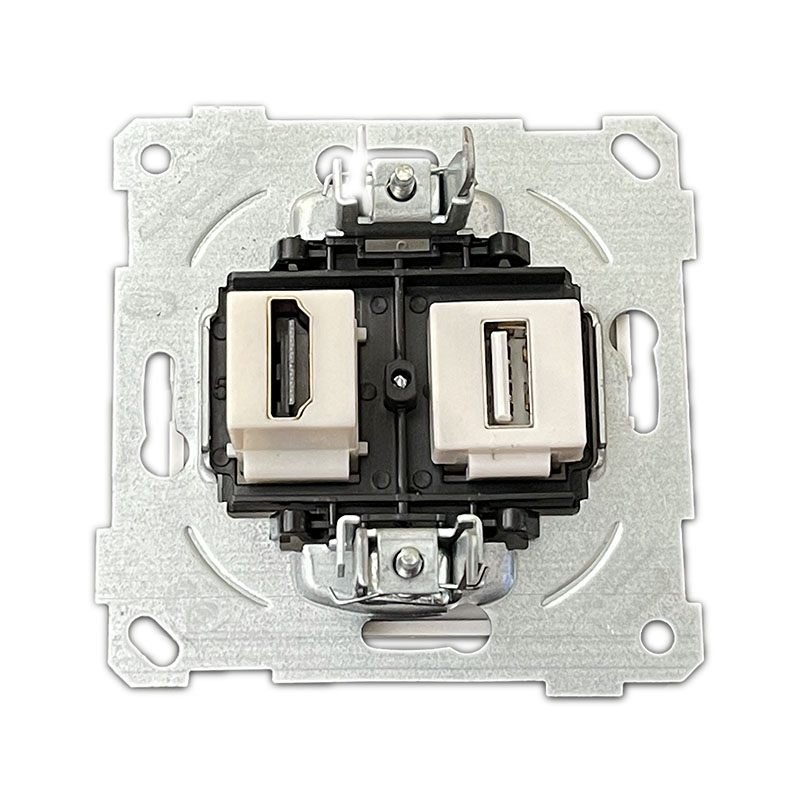 USB und HDMI Unterputz Anschlussdose - Eiche Holz Optik- Candela Serie
