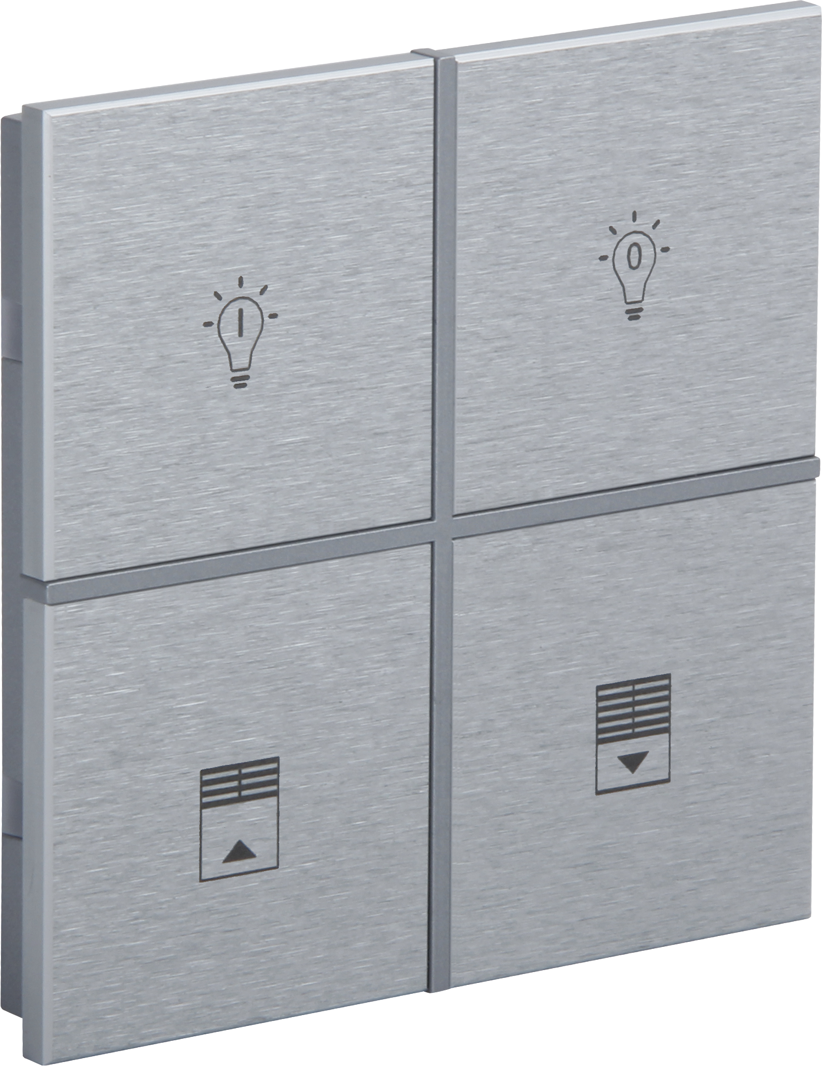 Rosa-Switch-Natural_MG_0867-ikonlu ROSA KNX Metalltaster Aluminium Natur mit 4 Tasten und Gravur