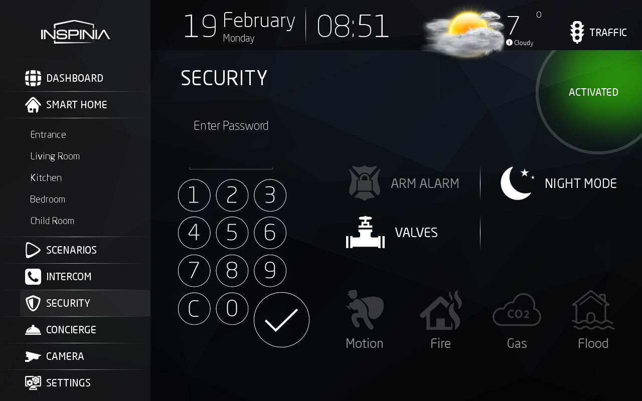 Security Touch Panel: Ansicht Alarm und Sicherheit