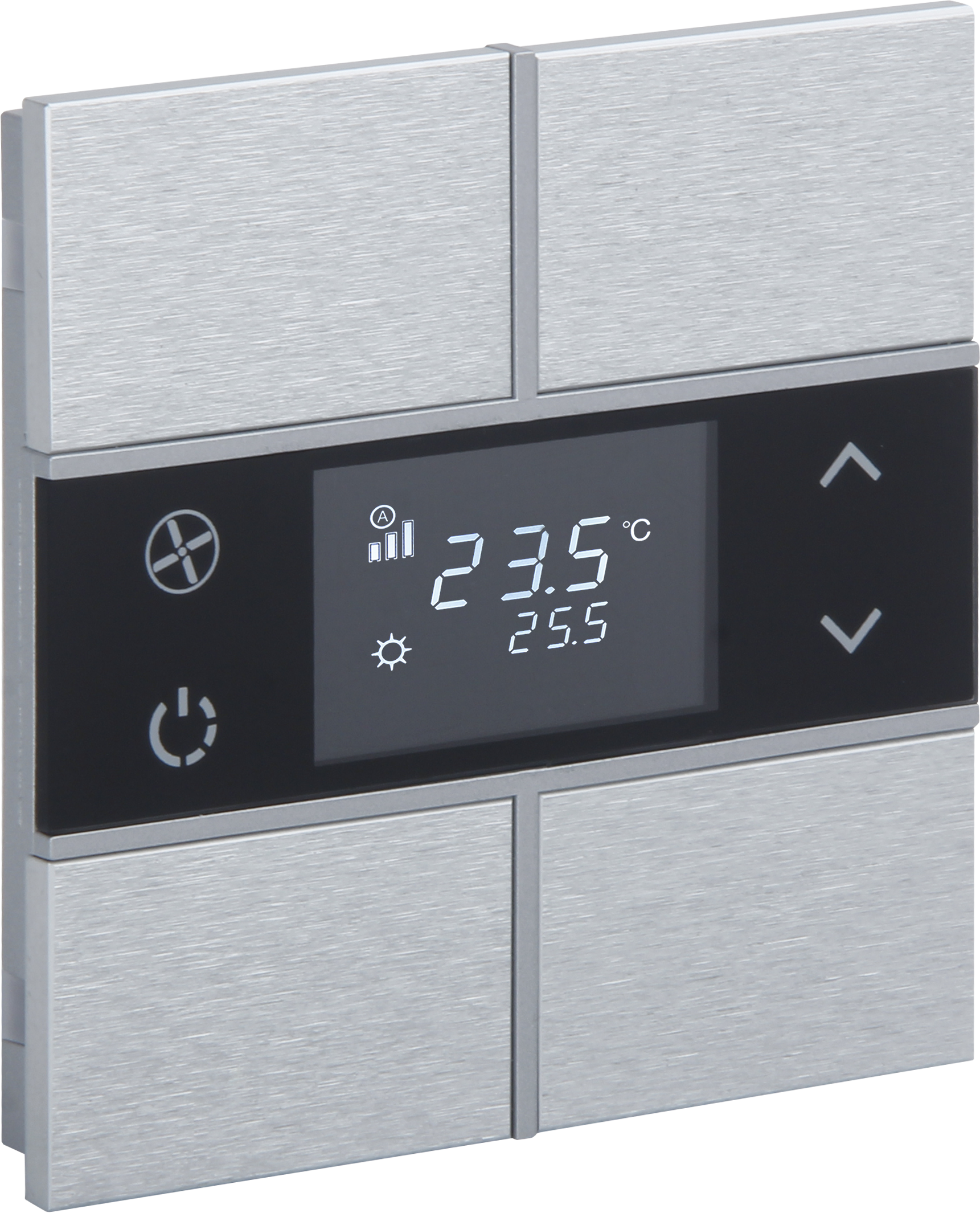 Rosa-Thermostat-Natural_MG_0861 KNX Metalltaster Temperatur ROSA Aluminium Natur 4 Tasten