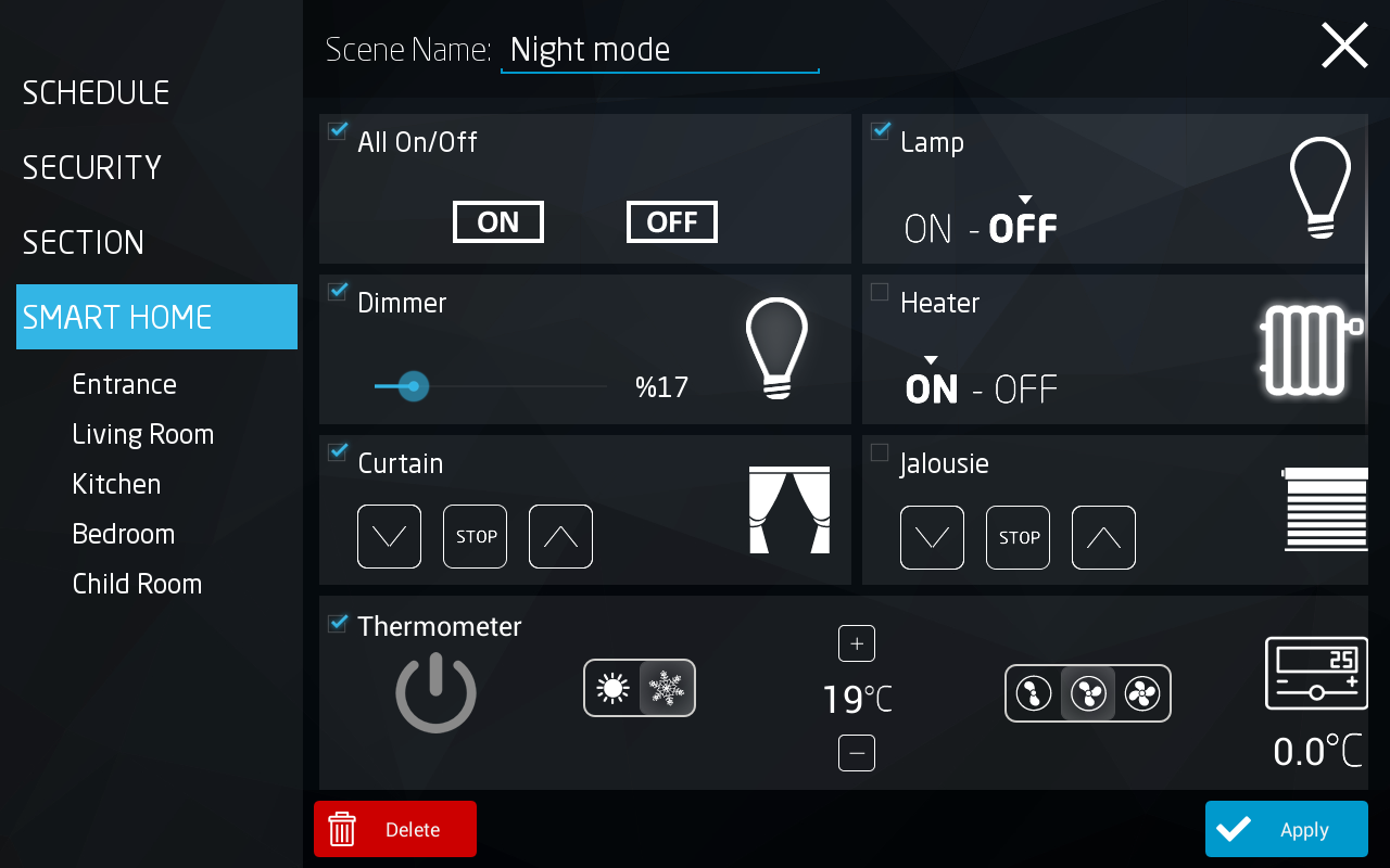 Ceate_Scenarios Touch Panel: Ansicht Programmierung der Szenen