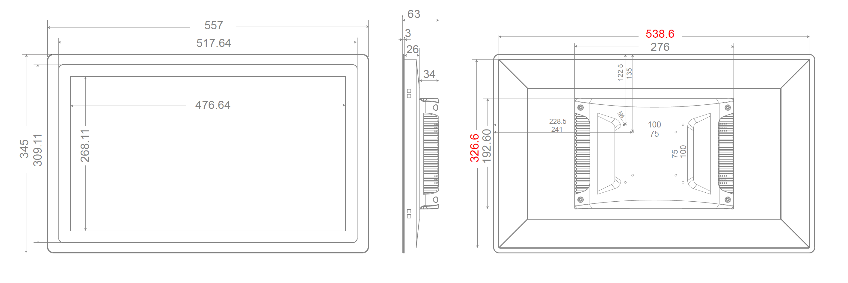 Masse vom Touchscreen Masse vom Touchscreen