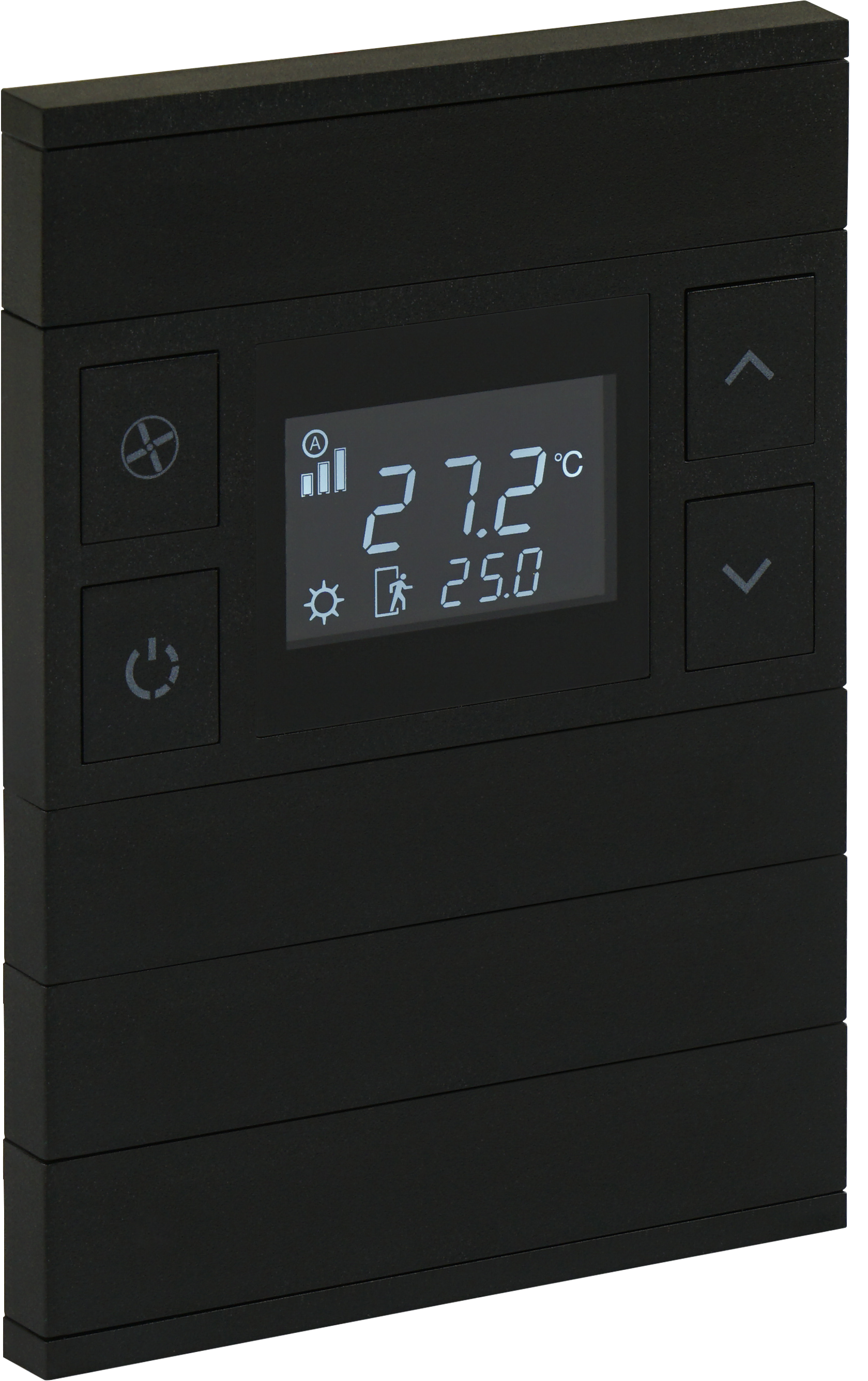 4-fold-Termostat-antrasit-perspektif-BRK04457-ns ORIA KNX Temperatursensor Taster Anthrazit · 8 Zusatztasten